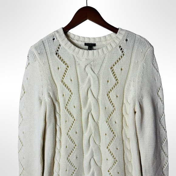 Talbots Cable Knit Sweater Ivory Small NWT Coastal Fisherman Preppy Cottage - Picture 3 of 11